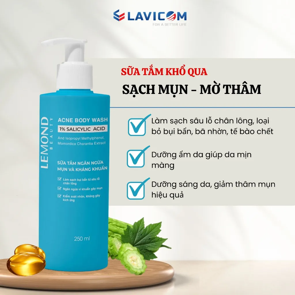Ảnh Sữa Tắm Sạch Mụn Lưng Giảm Thâm Mụn ALFASEPT Lemond Acne Body Wash 250ml Chiết Xuất Khổ Qua Ngừa Mụn, Dưỡng Ẩm Da 3