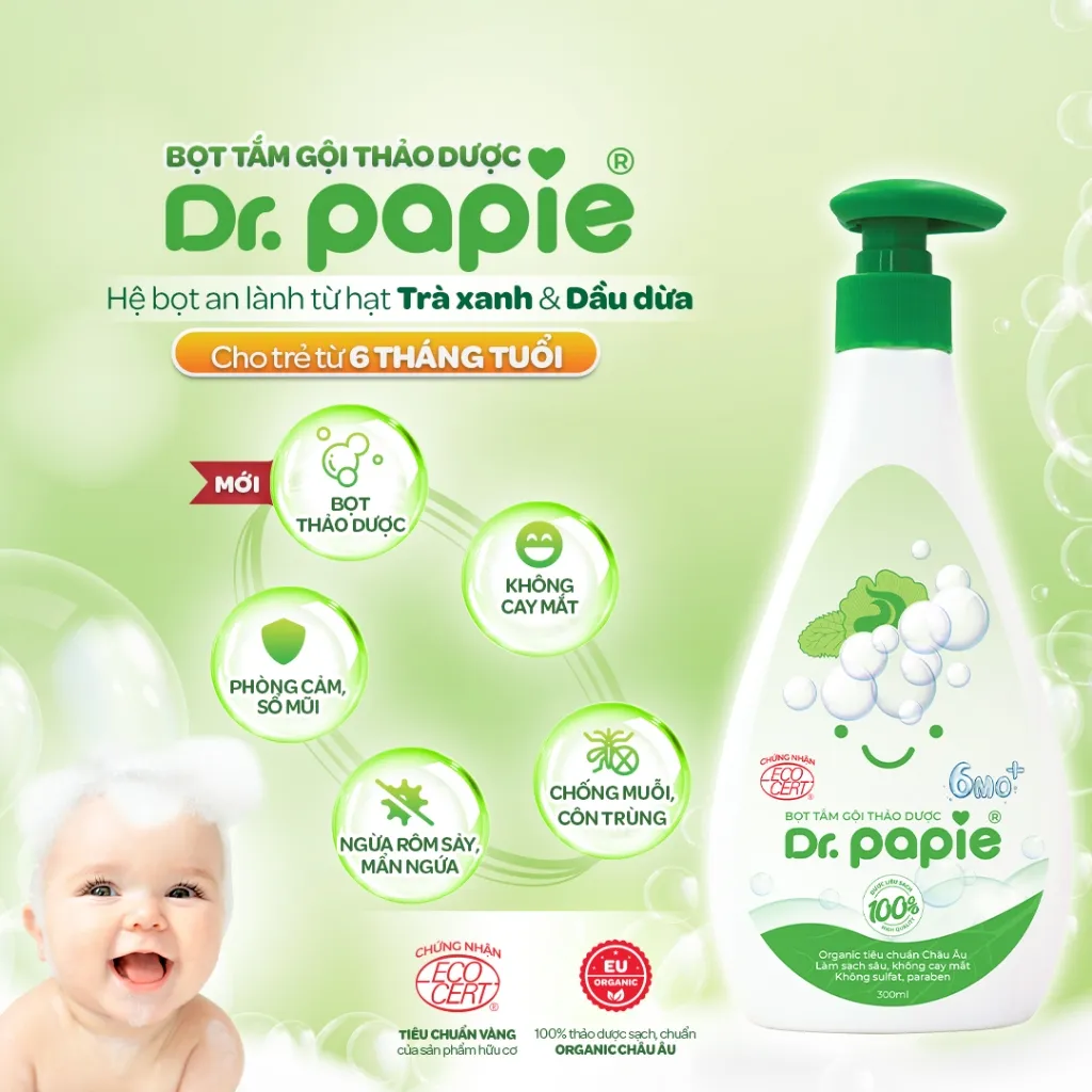 Ảnh Sữa Tắm Thảo Dược Dr Papie Giúp Giảm Mẩn Ngứa Và Rôm Sảy, Hỗ Trợ Làm Sạch, Mát Da Bé - 300ml 1