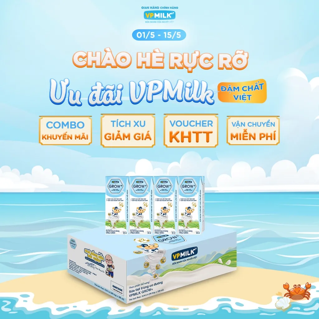 Ảnh Sữa tiệt trùng VPMilk Grow+ hộp 180ml (thùng 48 hộp) 2