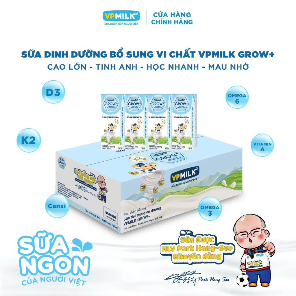 Ảnh Sữa tiệt trùng VPMilk Grow+ hộp 180ml (thùng 48 hộp) 4