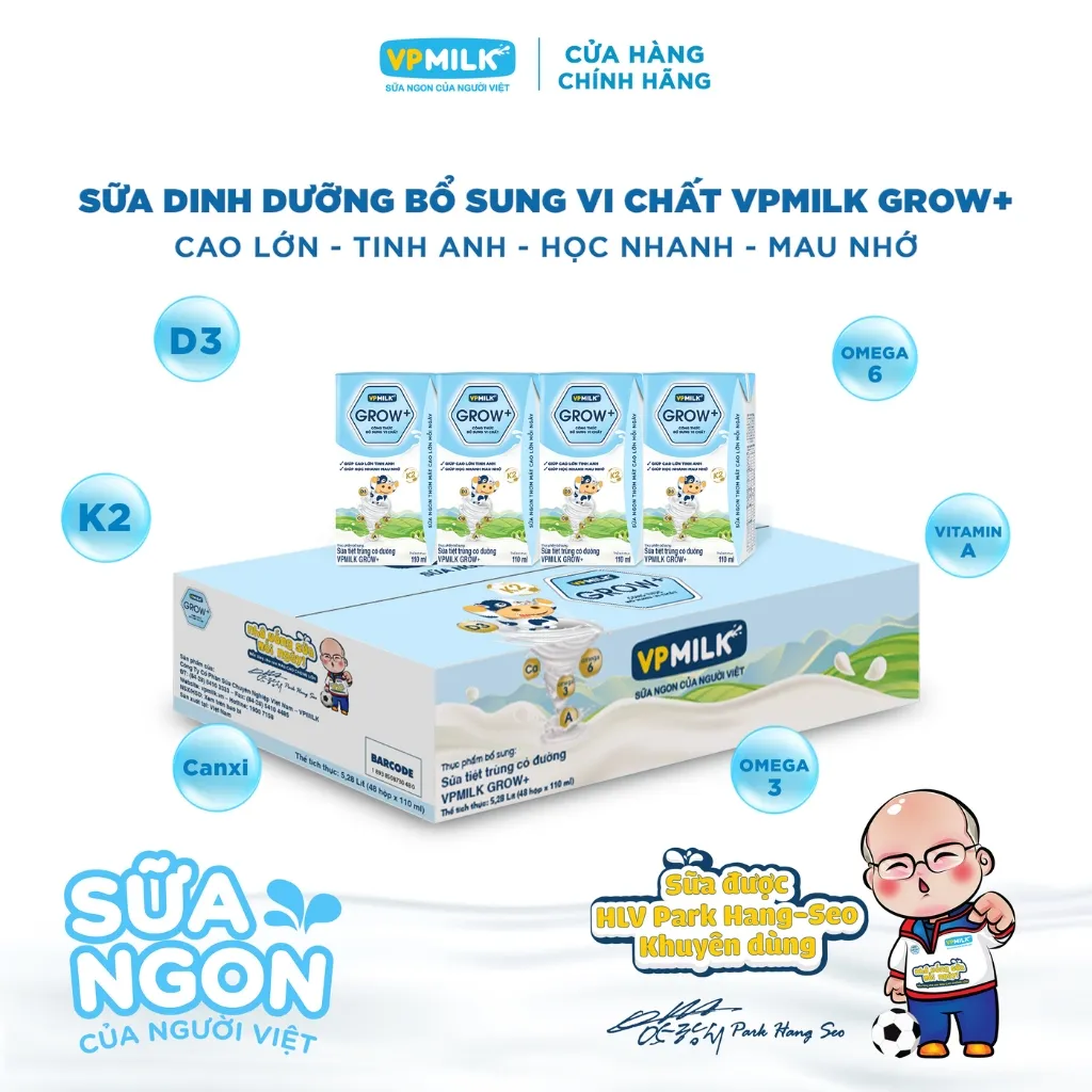 Ảnh Sữa tiệt trùng VPMilk Grow+ hộp 110ml (thùng 48 hộp) 3