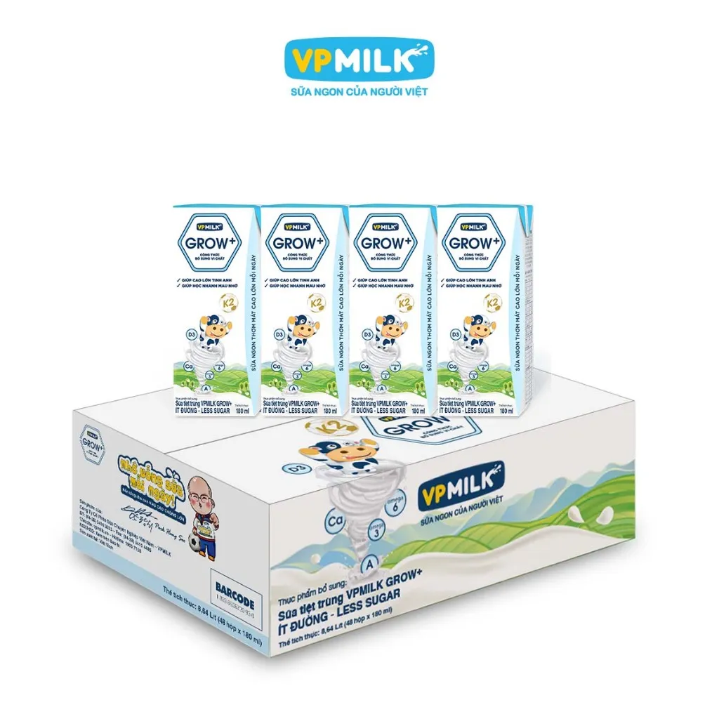 Ảnh Sữa Tiệt Trùng VPMilk Grow+ ít đường thể tích 180ml (lốc 4 hộp x 6) 3
