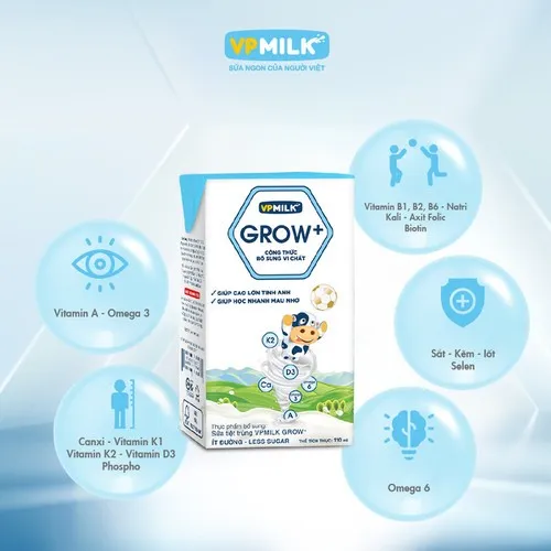 Ảnh Sữa Tiệt Trùng VPMilk Grow+ Ít Đường 110ml Cho Bé Từ 1 Tuổi (4 hộp x 6) 3
