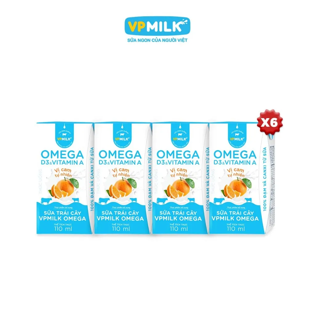 Ảnh Sữa trái cây VPMILK Omega vị CAM tự nhiên hộp 110ml (4 hộp x 6) 1