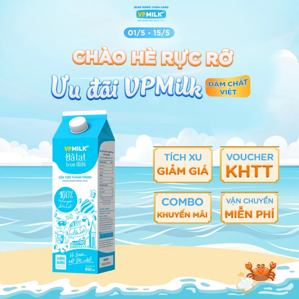Ảnh Sữa Tươi Thanh Trùng VPMilk Đà Lạt True Milk - không đường 950ml 2