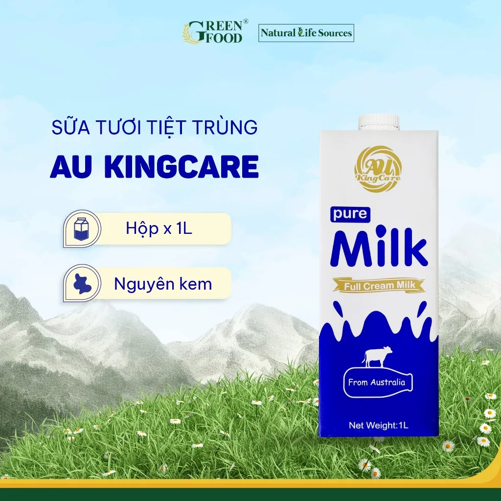 Ảnh Sữa Tươi Tiệt Trùng AU KINGCARE Nguyên Kem 1L - Độ Béo Cao 3.3%, Không Đường Giàu đạm và canxi từ Úc 2