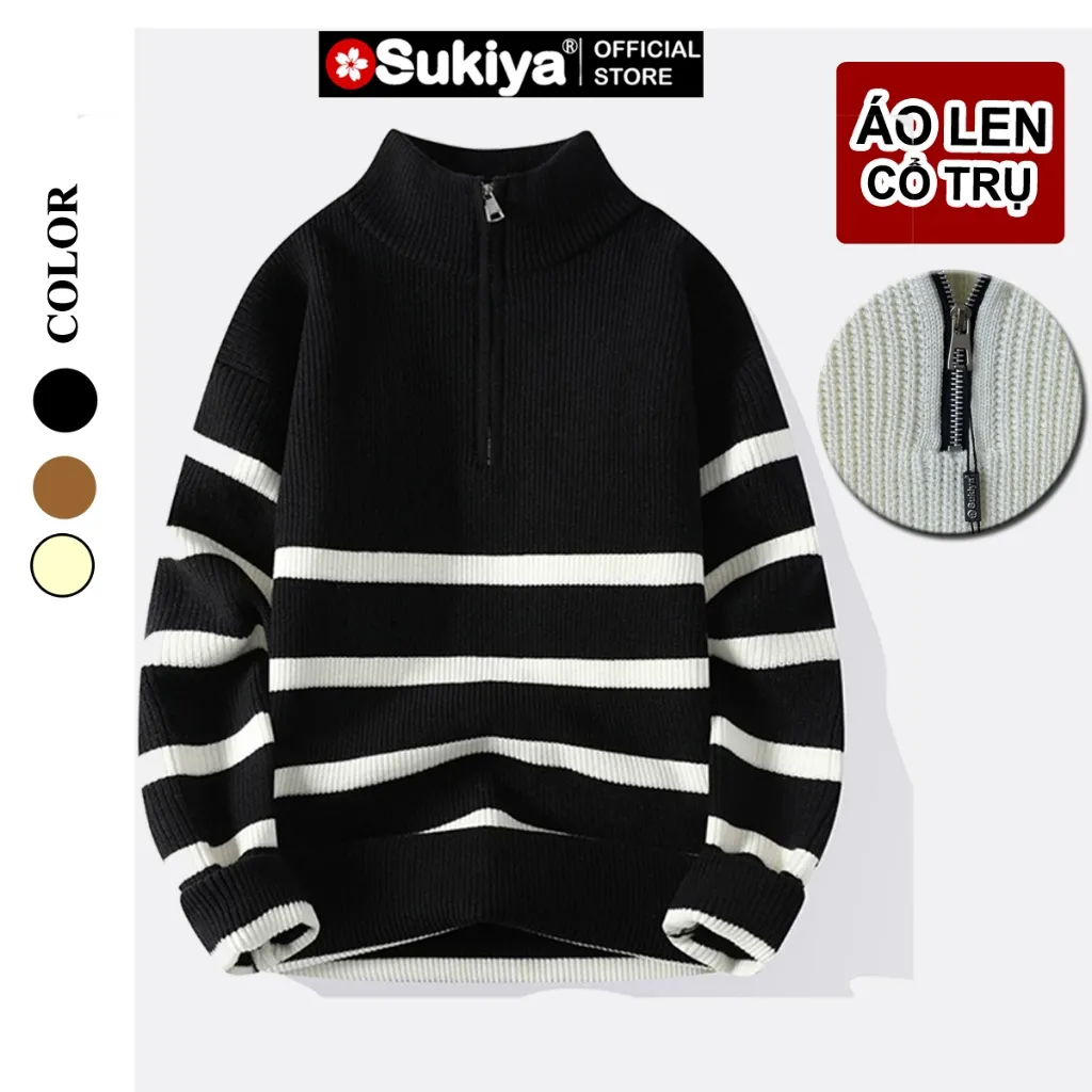 Ảnh SUKIYA _Áo Len Nam Kẻ Kéo Khóa Cổ Cao UNISEX Chất Dày Dặn Mẫu Mới AL81 3