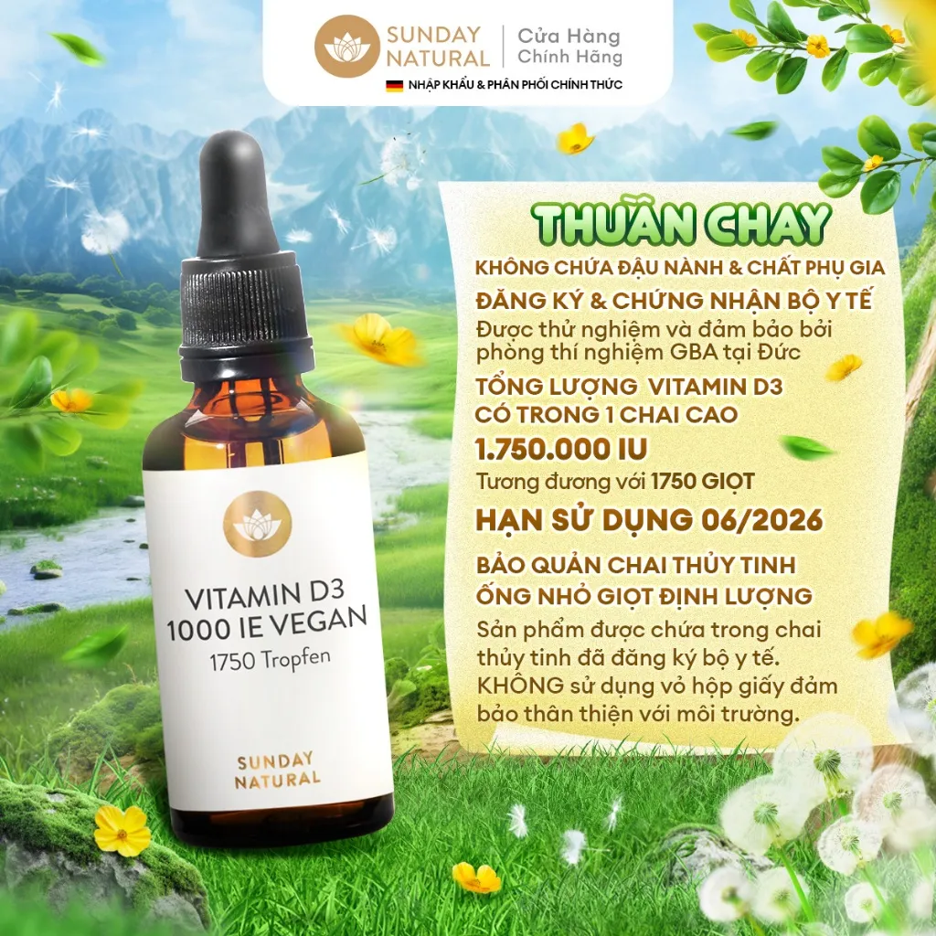 Ảnh Sunday Natural Vitamin D3 Cho Trẻ 7+ và người lớn, Giúp Xương Chắc Khỏe, Thuần Chay 100% 2