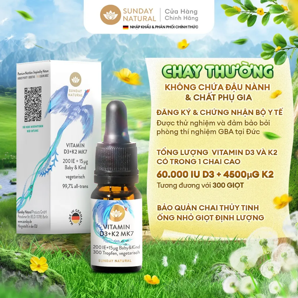 Ảnh Sunday Natural Vitamin D3K2 Cho Bé 0-4 Tuổi, Tăng Hấp Thu Canxi, Tăng Cường Miễn Dịch, Chay thường 2