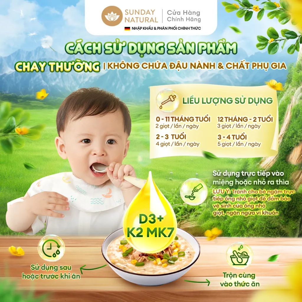 Ảnh Sunday Natural Vitamin D3K2 Cho Bé 0-4 Tuổi, Tăng Hấp Thu Canxi, Tăng Cường Miễn Dịch, Chay thường 4