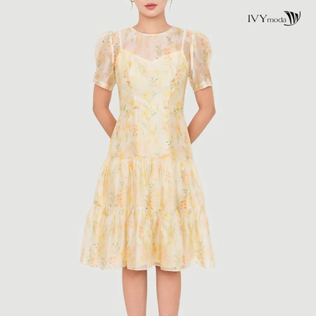 Ảnh Sunpetal Dress – Đầm Tencel hoa vàng pastel, Đầm công sở nữ IVY moda MS 48T0270 4
