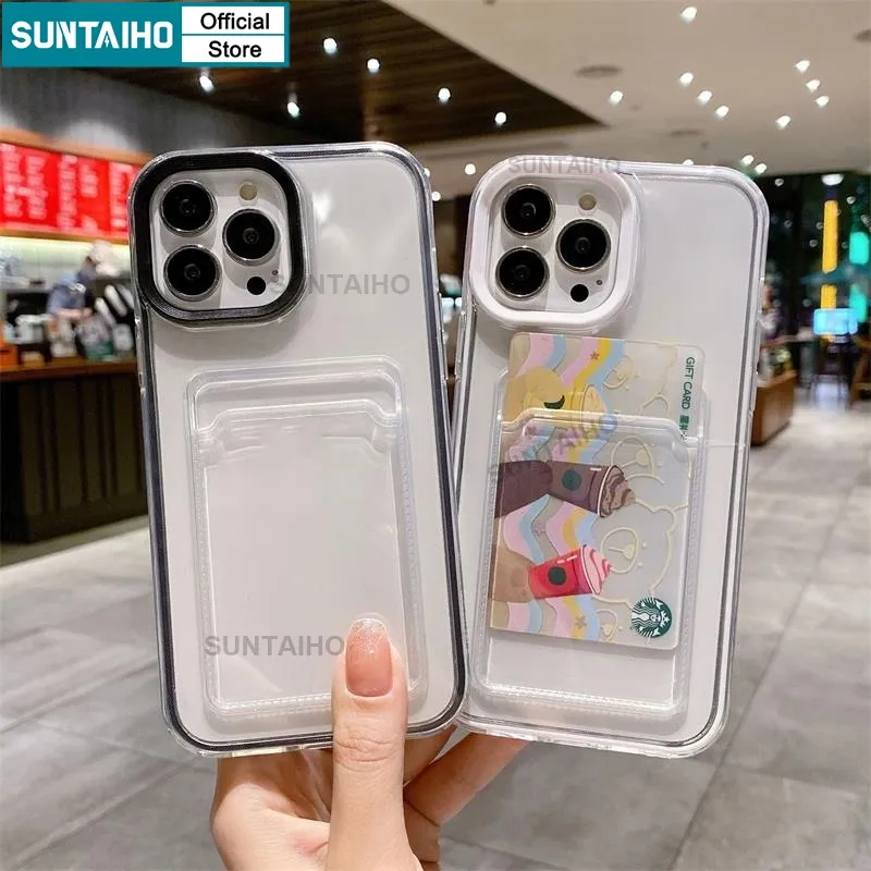 Ảnh Suntaiho Ốp Điện Thoại Silicon tpu Mềm Trong Suốt Siêu Mỏng Có Ngăn Đựng Thẻ Cho iphone 15 14 12 13 11 pro max ip 7 8plus x xs xr xs max 1