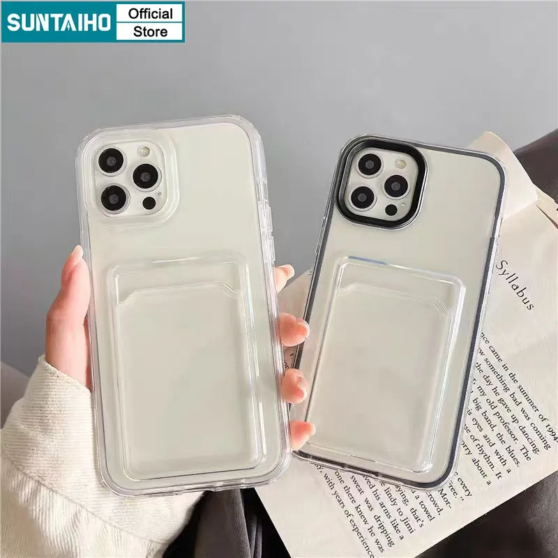 Ảnh Suntaiho Ốp Điện Thoại Silicon tpu Mềm Trong Suốt Siêu Mỏng Có Ngăn Đựng Thẻ Cho iphone 15 14 12 13 11 pro max ip 7 8plus x xs xr xs max 2