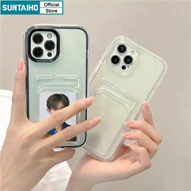 Ảnh Suntaiho Ốp Điện Thoại Silicon tpu Mềm Trong Suốt Siêu Mỏng Có Ngăn Đựng Thẻ Cho iphone 15 14 12 13 11 pro max ip 7 8plus x xs xr xs max 3