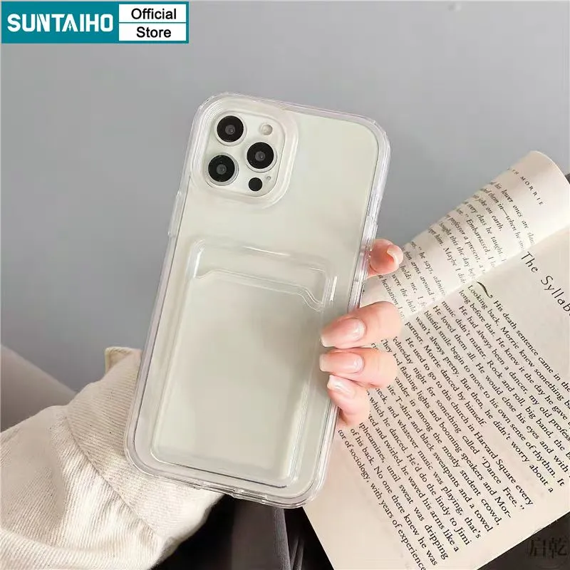 Ảnh Suntaiho Ốp Điện Thoại Silicon tpu Mềm Trong Suốt Siêu Mỏng Có Ngăn Đựng Thẻ Cho iphone 15 14 12 13 11 pro max ip 7 8plus x xs xr xs max 4