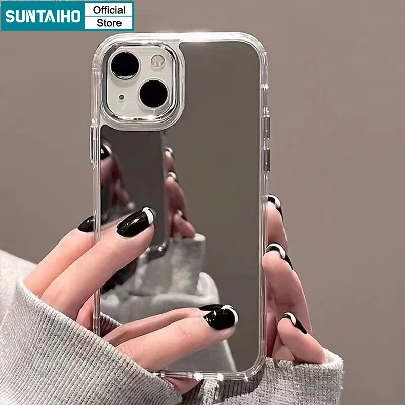 Ảnh Suntaiho ốp lưng iphone Có Gương đẹp Trang Điểm Ốp Điện Thoại Silicon Mềm Trong Suốt Softcase Cao Cấp Chống Sốc Thời trang Cho Case iPhone 16 15 14 13 12 11 Pro Max 1
