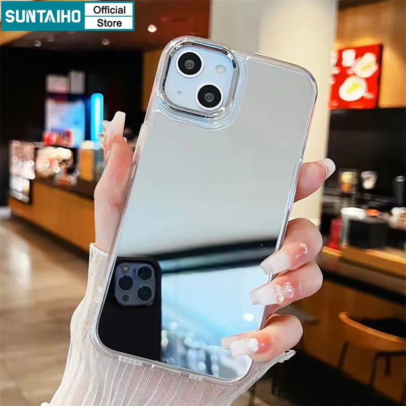 Ảnh Suntaiho ốp lưng iphone Có Gương đẹp Trang Điểm Ốp Điện Thoại Silicon Mềm Trong Suốt Softcase Cao Cấp Chống Sốc Thời trang Cho Case iPhone 16 15 14 13 12 11 Pro Max 3