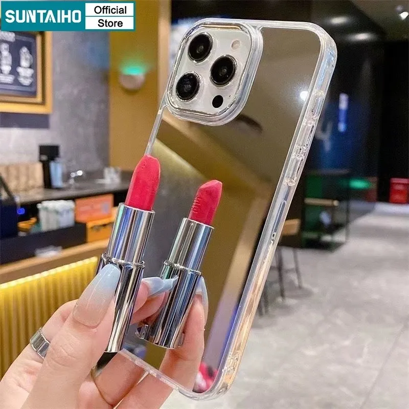 Ảnh Suntaiho ốp lưng iphone Có Gương đẹp Trang Điểm Ốp Điện Thoại Silicon Mềm Trong Suốt Softcase Cao Cấp Chống Sốc Thời trang Cho Case iPhone 16 15 14 13 12 11 Pro Max 4