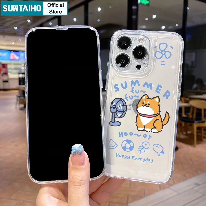 Ảnh Suntaiho ốp lưng iphone Ốp Điện Thoại Trong Suốt Chống Sốc In Hình Chó Mèo Cho iphone 11 12 13 14 15 pro max ip 7 8 plus iphon x xs xr xsmax 2