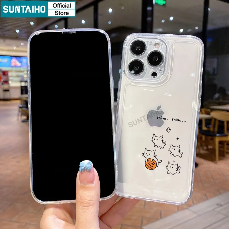 Ảnh Suntaiho ốp lưng iphone Ốp Điện Thoại tpu Mềm Trong Suốt Chống Sốc Họa Tiết Đáng Yêu Cho iphone 15 14 12 13 11 pro max ip 7 8 plus x xs xr xs max 2