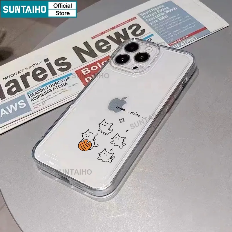 Ảnh Suntaiho ốp lưng iphone Ốp Điện Thoại tpu Mềm Trong Suốt Chống Sốc Họa Tiết Đáng Yêu Cho iphone 15 14 12 13 11 pro max ip 7 8 plus x xs xr xs max 3