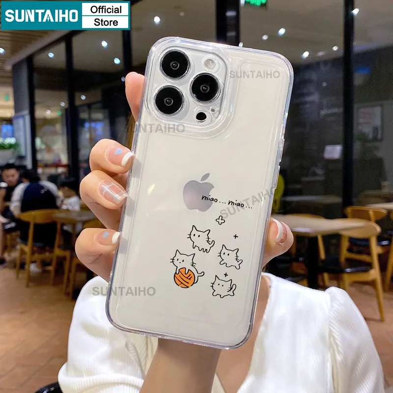 Ảnh Suntaiho ốp lưng iphone Ốp Điện Thoại tpu Mềm Trong Suốt Chống Sốc Họa Tiết Đáng Yêu Cho iphone 15 14 12 13 11 pro max ip 7 8 plus x xs xr xs max 4