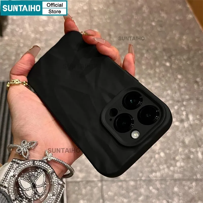 Ảnh Suntaiho Ốp lưng Iphone Thời Trang Đơn Giản Sóng Sương Mù Màu Đen Ốp Điện Thoại Silicon Mềm Làm Dày Chống Sốc  Cho Iphone 15 14 12 13 11 Pro Max IP 7 8 Plus Iphon X Xs XR XsMax 3