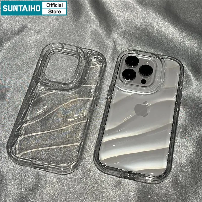 Ảnh Suntaiho ốp lưng iphone Trong Suốt Đơn Giản lượn sóng Ốp Điện Thoại tpu Silicon Mềm Chống Sốc Cho iphone 16 15 14 12 13 11 pro max ip 7 8 plus iphon x xs xr xsmax 2