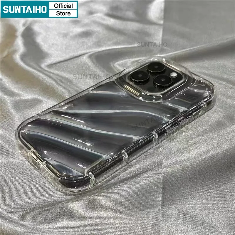 Ảnh Suntaiho ốp lưng iphone Trong Suốt Đơn Giản lượn sóng Ốp Điện Thoại tpu Silicon Mềm Chống Sốc Cho iphone 16 15 14 12 13 11 pro max ip 7 8 plus iphon x xs xr xsmax 4