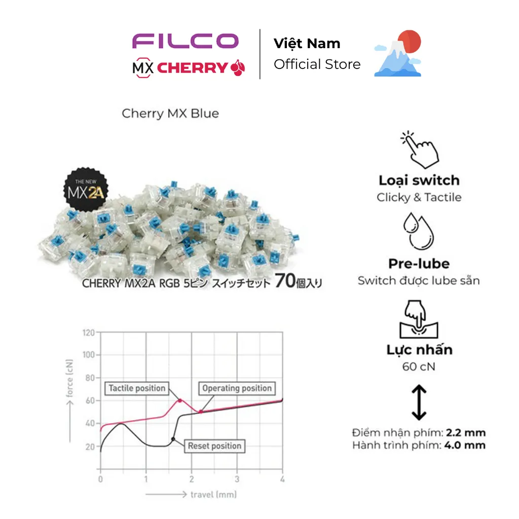 Ảnh Switch bàn phím cơ Cherry MX2A RGB | Pre-lube (Hộp 70 switch) - Hàng Chính Hãng 2