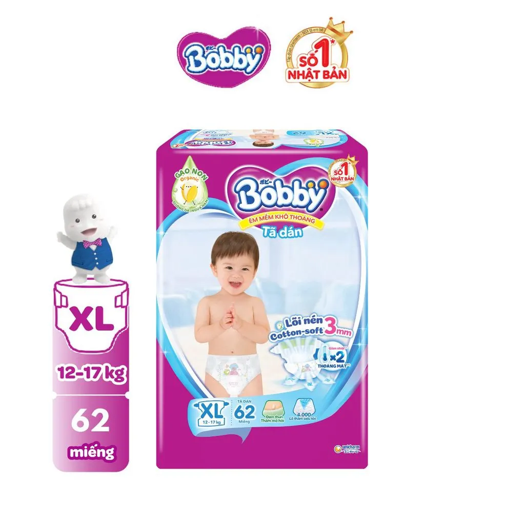Ảnh Tã dán Bobby S80/M76/L68/XL62/XXL56 mới- Lõi nén cotton-soft 3mm:S80 2