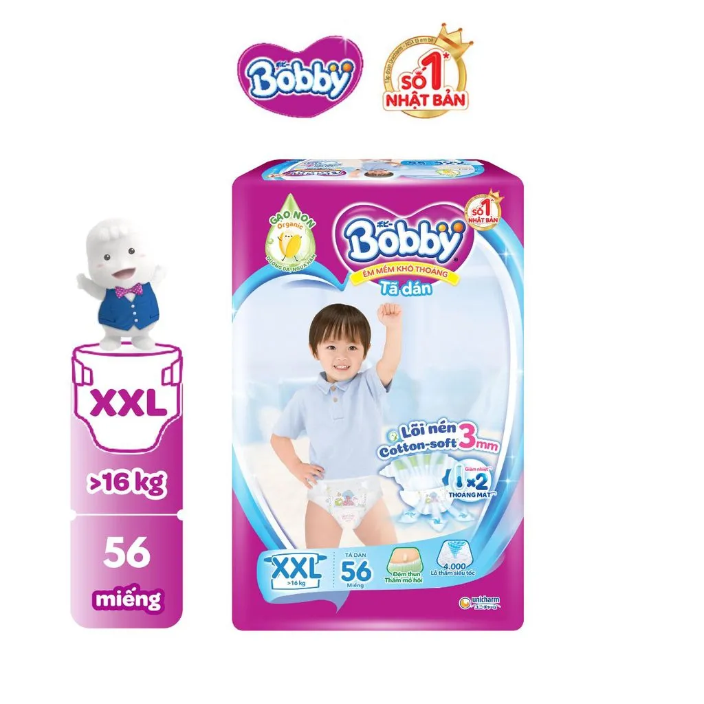 Ảnh Tã dán Bobby S80/M76/L68/XL62/XXL56 mới- Lõi nén cotton-soft 3mm:S80 3