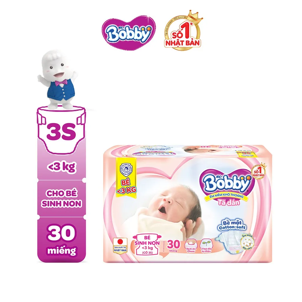 Ảnh Tã dán Bobby cho trẻ thiếu tháng <3KG 30 miếng/gói 1