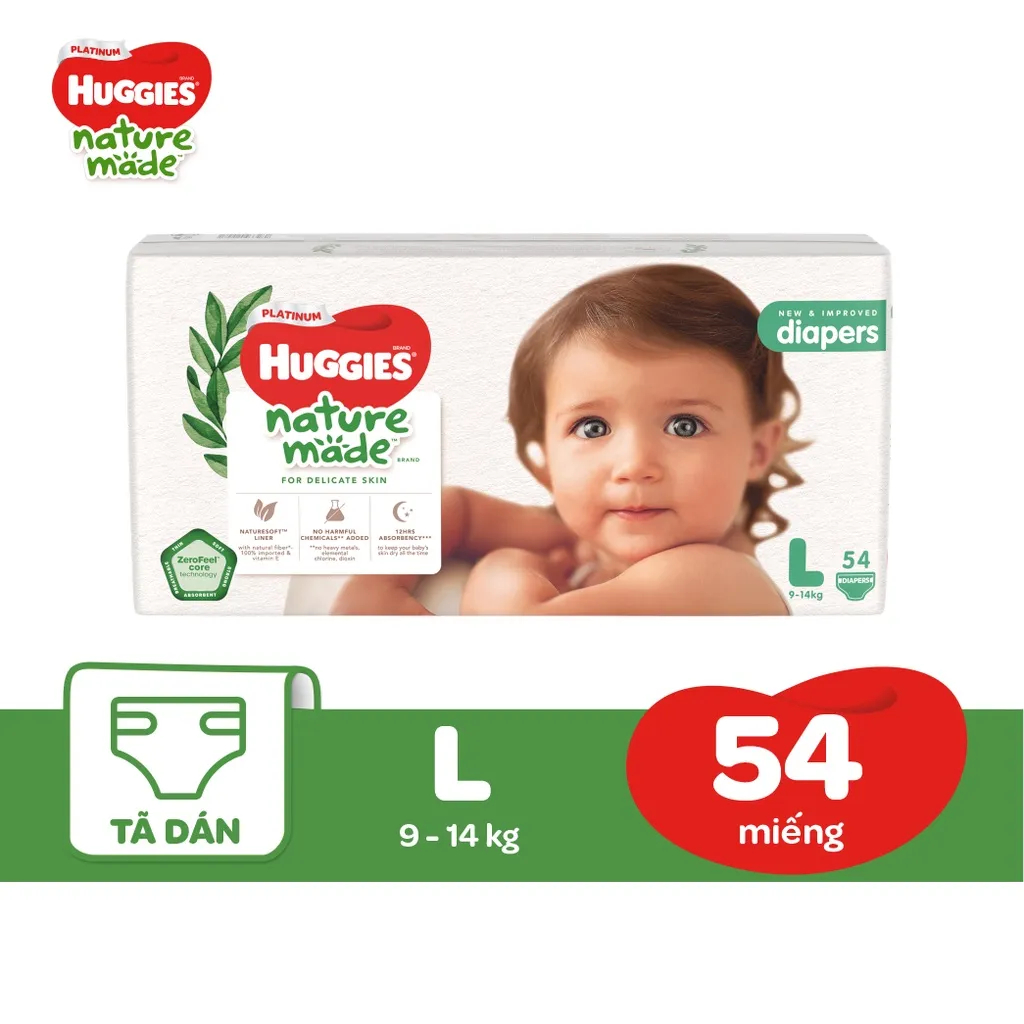 Ảnh Tã Dán Huggies Platinum Nature Made Size NB60/S82/M64/L54/XL44/XXL36 2
