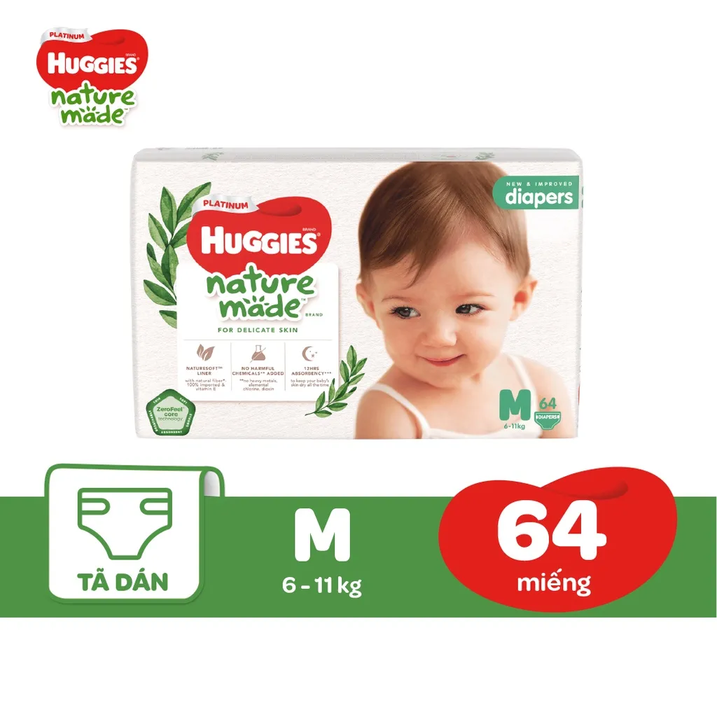 Ảnh Tã Dán Huggies Platinum Nature Made Size NB60/S82/M64/L54/XL44/XXL36 3