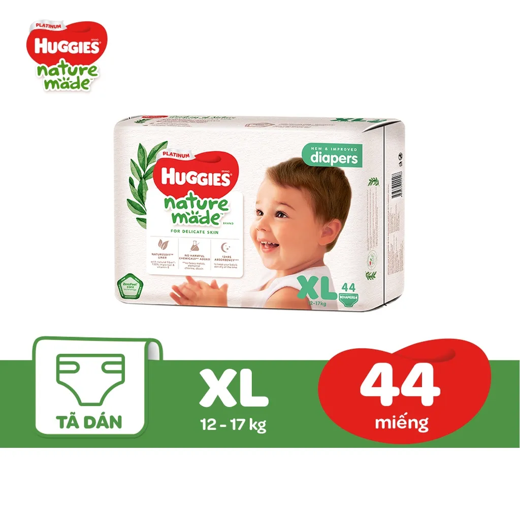 Ảnh Tã Dán Huggies Platinum Nature Made Size NB60/S82/M64/L54/XL44/XXL36 4