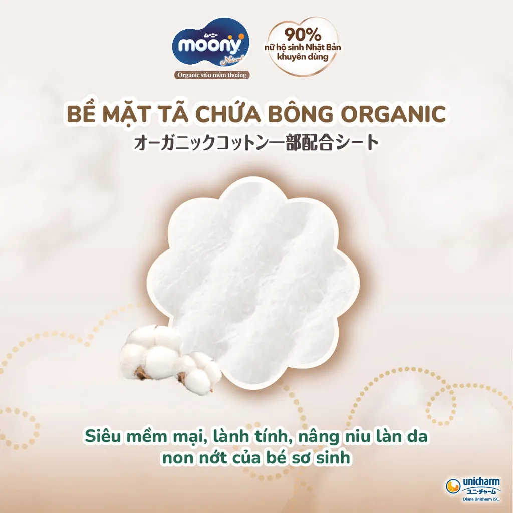 Ảnh Tã dán Moony Natural siêu cao cấp NB62+4/S58+2 - Nhập khẩu từ Nhật Bản 4