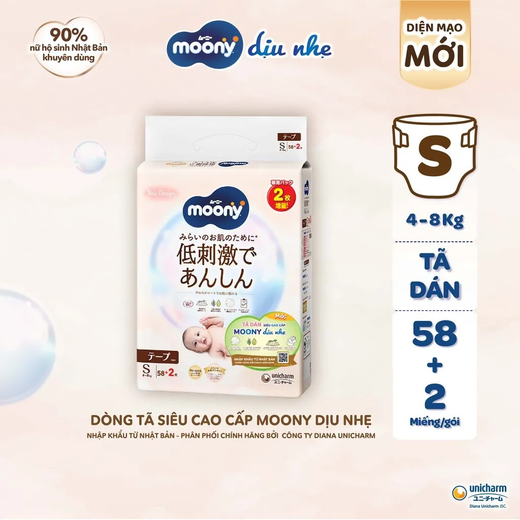 Ảnh Tã dán Moony Natural siêu cao cấp NB62+4/S58+2/M46/L38 1