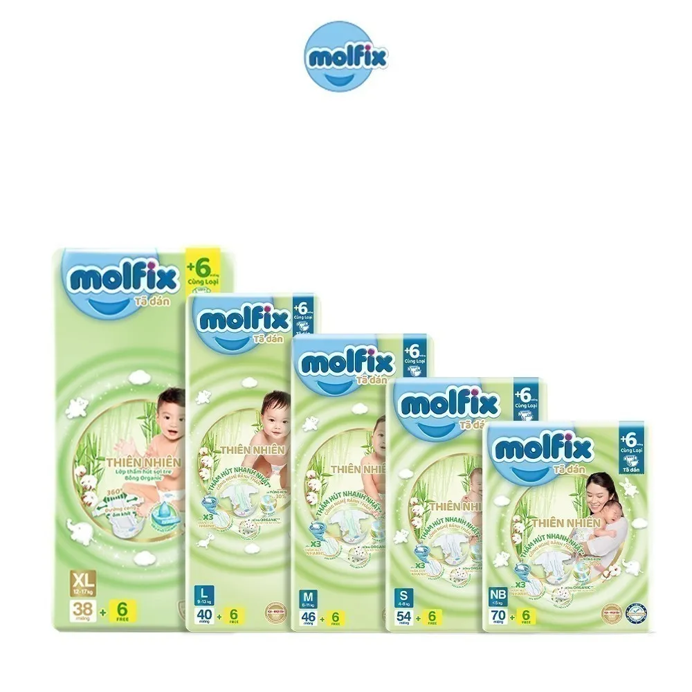 Ảnh Tã dán thiên nhiên Molfix Jumbo NB70/S54/M46/L42/XL38 2