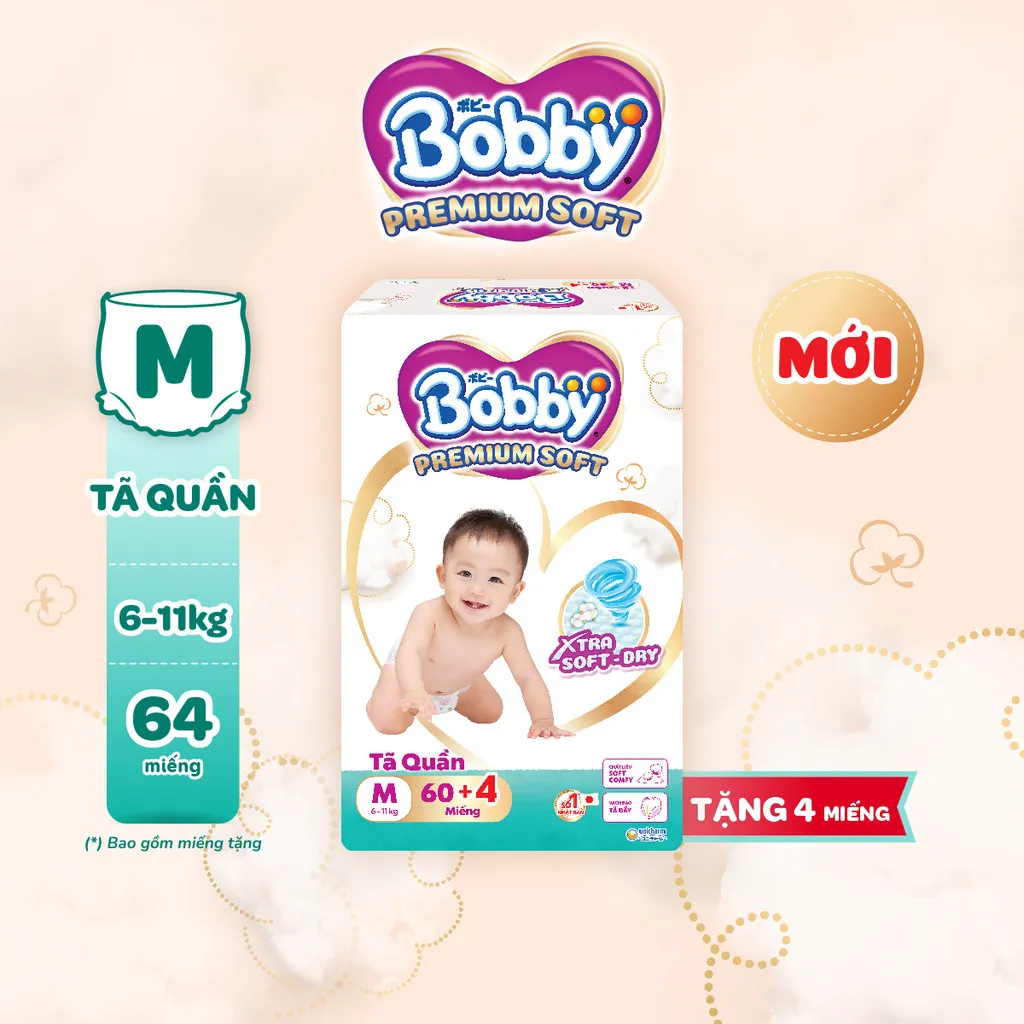 Ảnh Tã quần Bobby Premium Soft size M60/L56/XL52/XXL48 1
