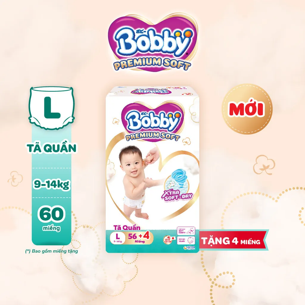 Ảnh Tã quần Bobby Premium Soft size M60/L56/XL52/XXL48 2