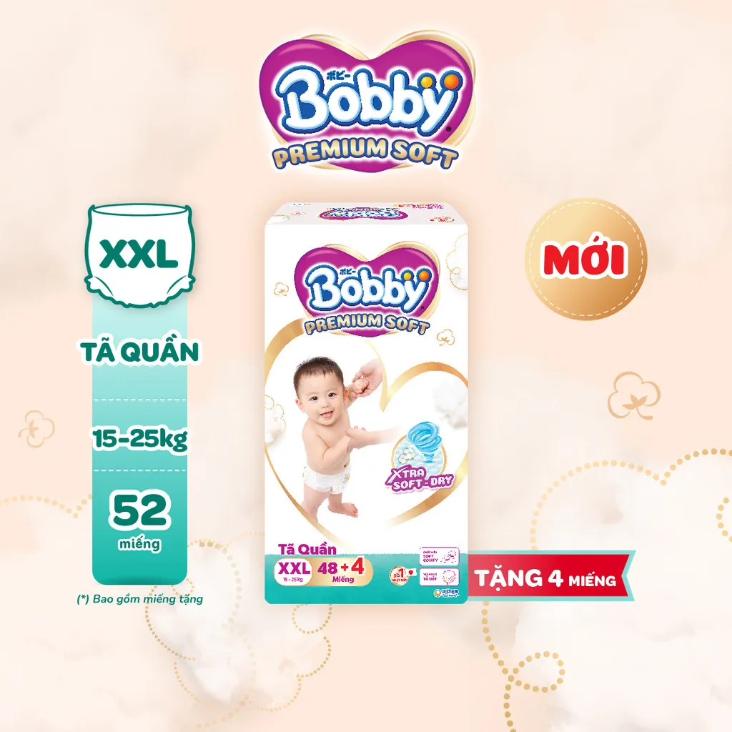 Ảnh Tã quần Bobby Premium Soft size M60/L56/XL52/XXL48 4