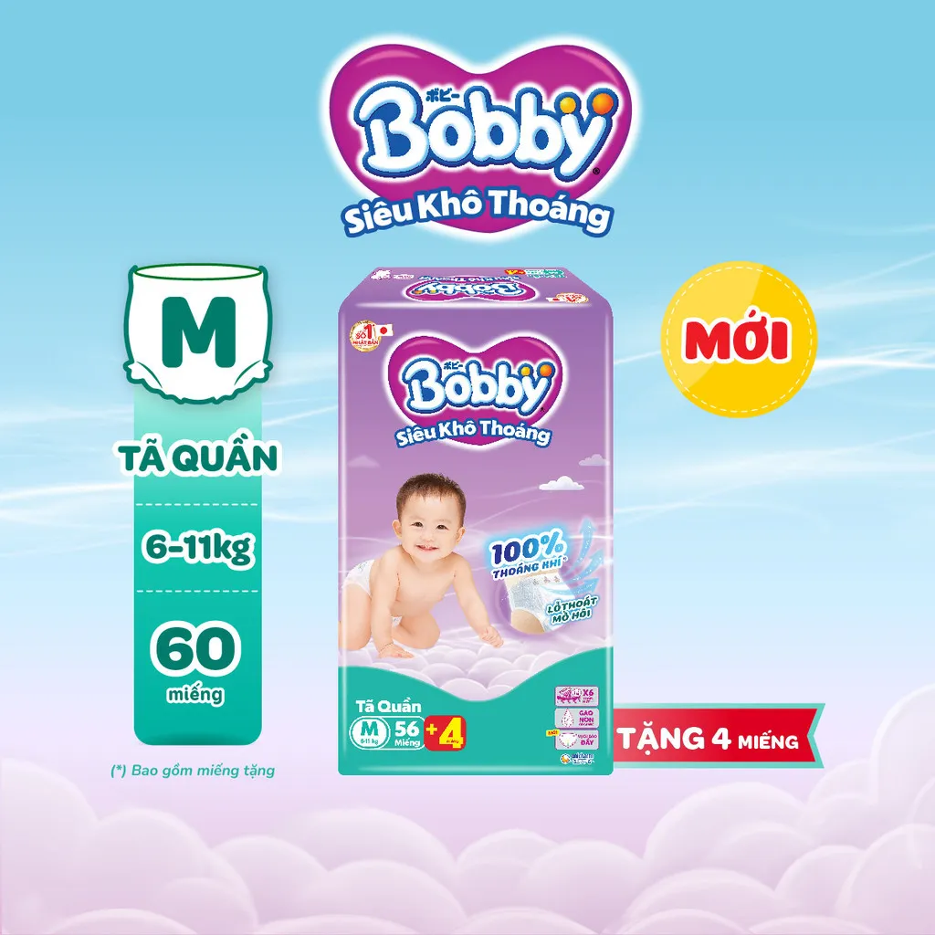 Ảnh Tã quần Bobby Siêu Khô Thoáng - 100% Thoáng Khí  Super Jumbo M56/L48/XL42/XXL38/XXXL29 2