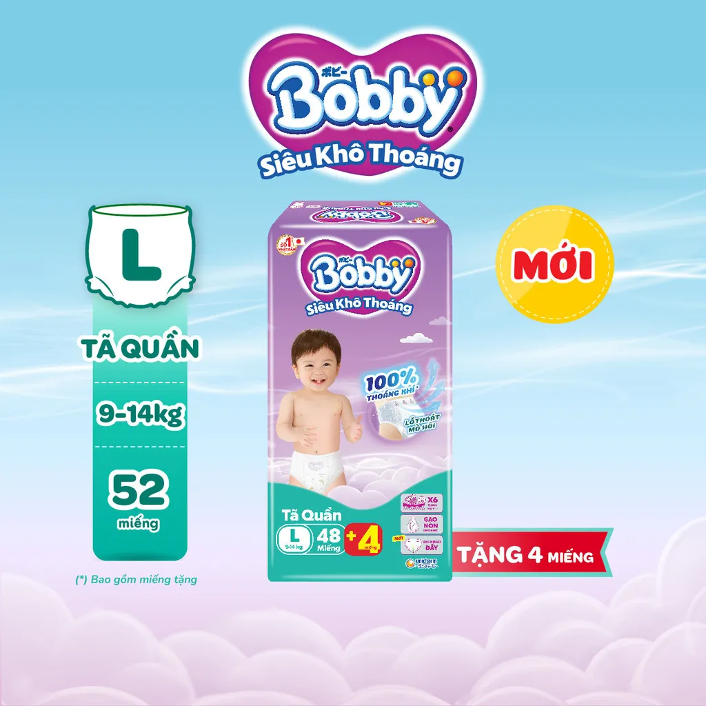 Ảnh Tã quần Bobby Siêu Khô Thoáng - 100% Thoáng Khí  Super Jumbo M56/L48/XL42/XXL38/XXXL29 3