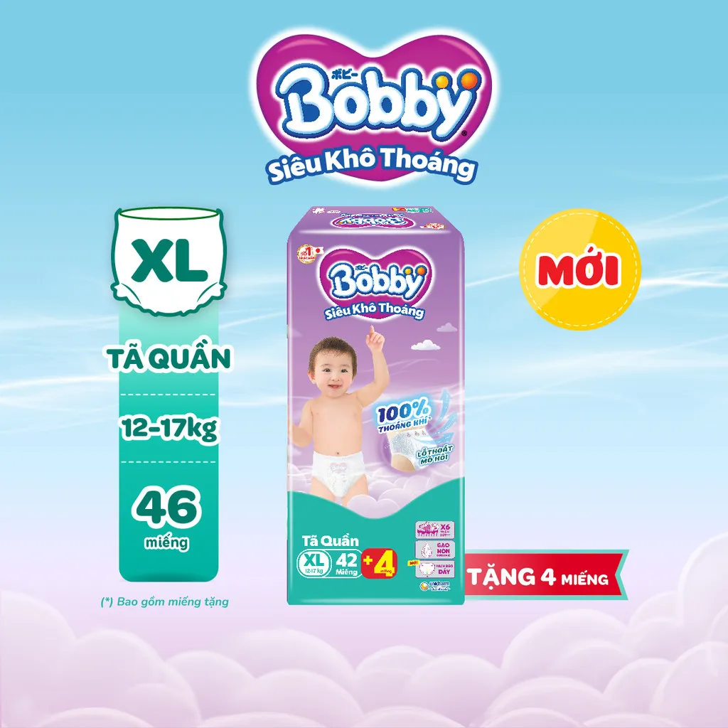 Ảnh Tã quần Bobby Siêu Khô Thoáng - 100% Thoáng Khí  Super Jumbo M56/L48/XL42/XXL38/XXXL29 4