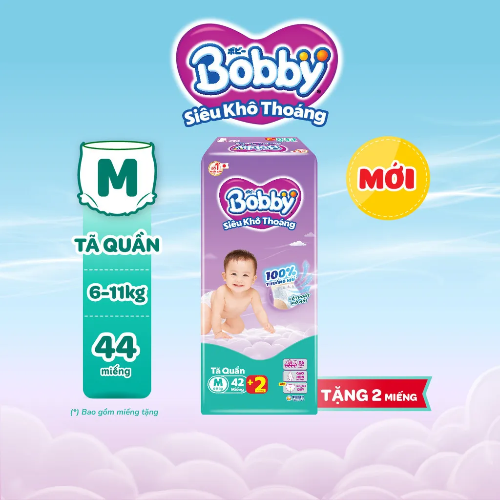 Ảnh Tã quần Bobby Siêu Khô Thoáng - 100% Thoáng Khí Jumbo S46/M42/L36/XL32/XXL28/XXXL22 2