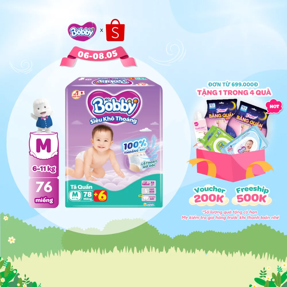 Ảnh Tã quần Bobby Siêu Khô Thoáng - 100% Thoáng Khí Ultra Jumbo M/L/XL/XXL/XXL 1