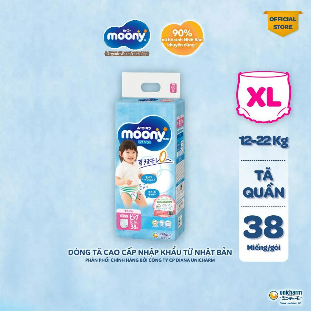 Ảnh Tã quần cao cấp Moony Bé Gái L44/XL38/XXL26 - Nhập khẩu Nhật Bản 2