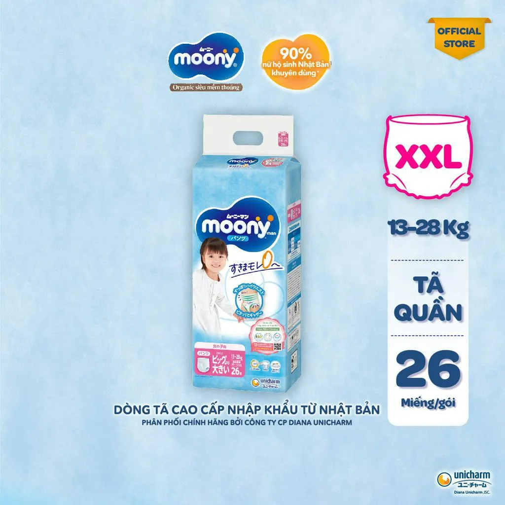 Ảnh Tã quần cao cấp Moony Bé Gái L44/XL38/XXL26 - Nhập khẩu Nhật Bản 3