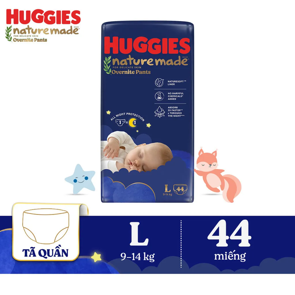 Ảnh Tã quần Huggies Naturemade ban đêm M58/L44/XL38/XXL26 2